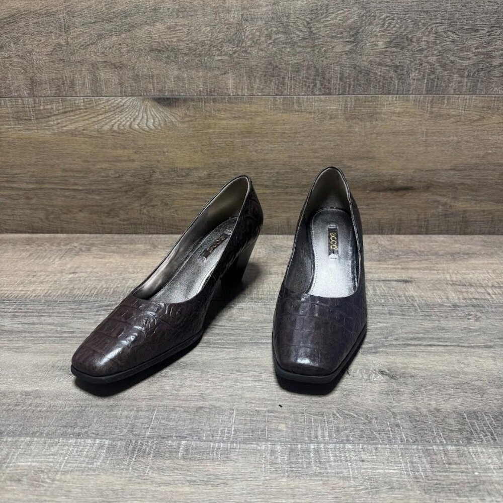 Ecco Brown Croc Embossed Leather Pump Women's Size EU 38